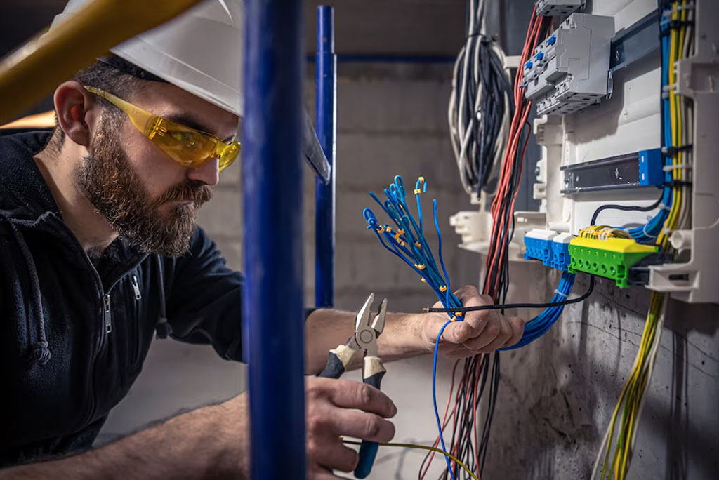 technician repairing electric circuits